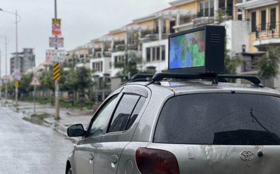 Taxi screen advertisement in Ethiopia