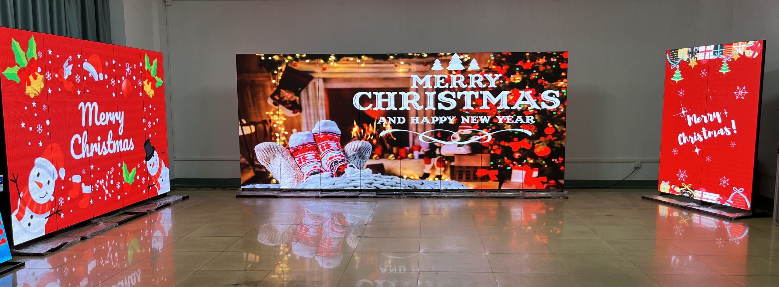 Indoor LED screens display Christmas greeting designs