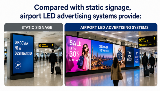 Compared with static signage, airport LED advertising systems provide