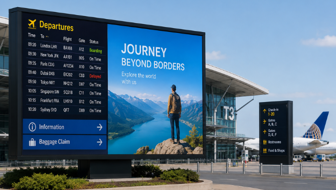 Outdoor airport LED displays are used near
