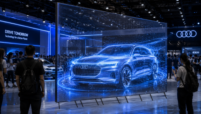 Freestanding invisible LED display used for exhibition brand promotion