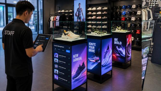 Custom commercial LED display cabinet in Romania retail project