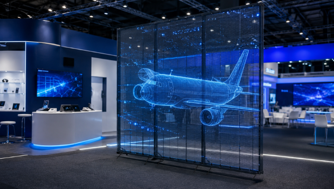 Holographic invisible LED display installed in a USA exhibition booth