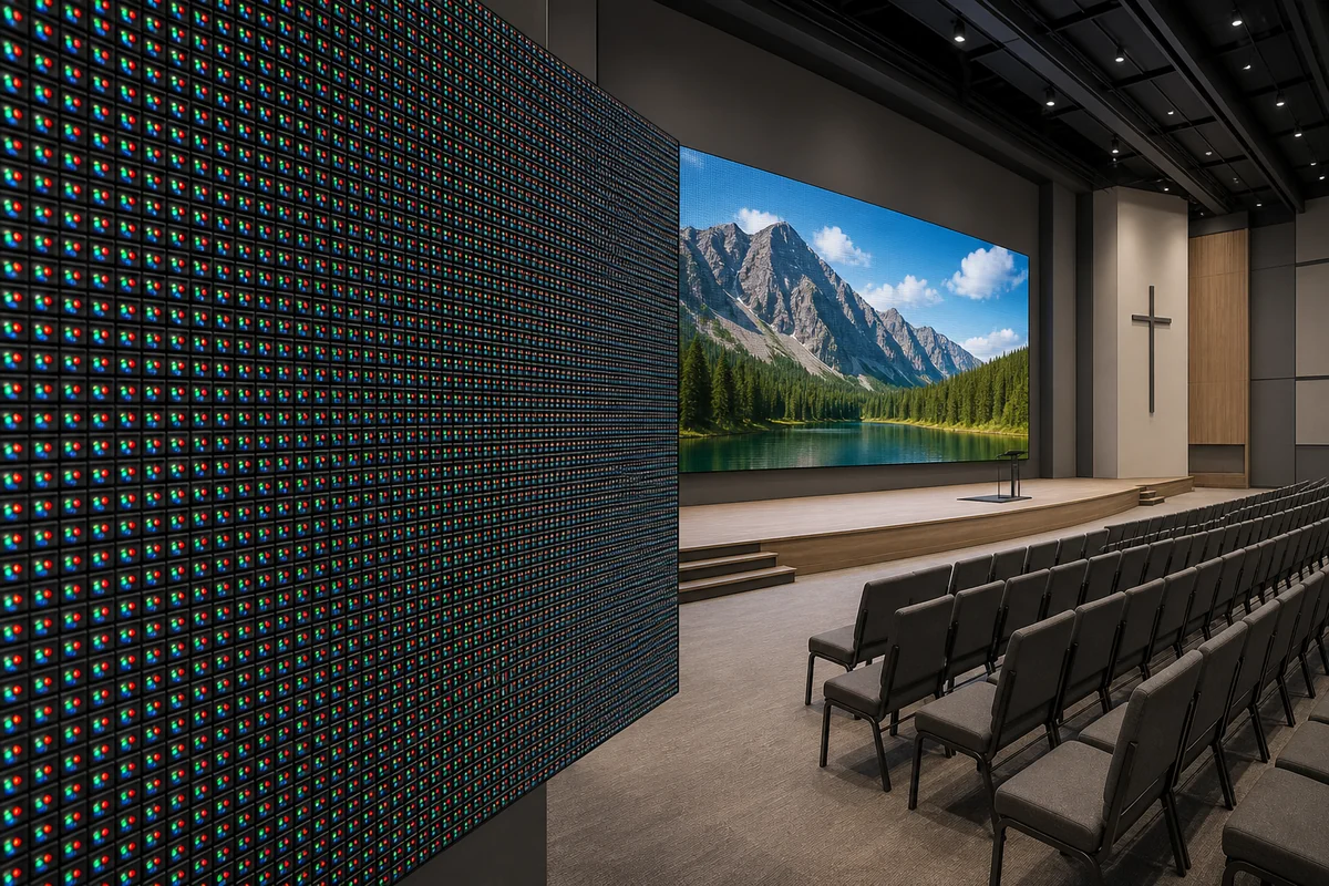 Church LED screen pixel pitch and viewing distance in a worship hall