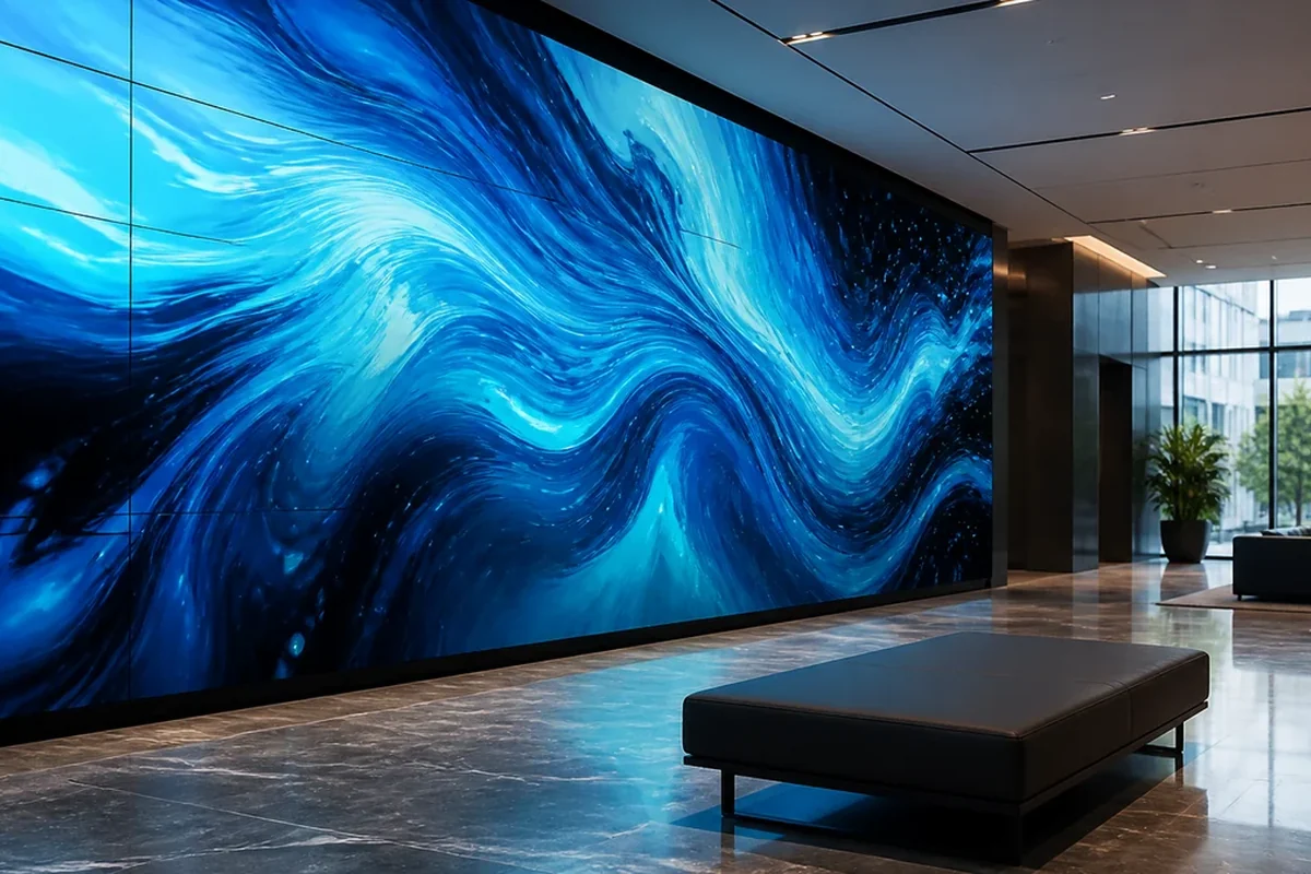 Curved LED wall tiles integrated into a commercial interior