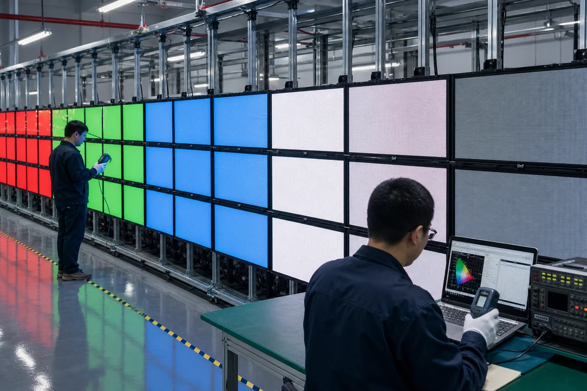 LED display factory aging and color calibration testing before shipment